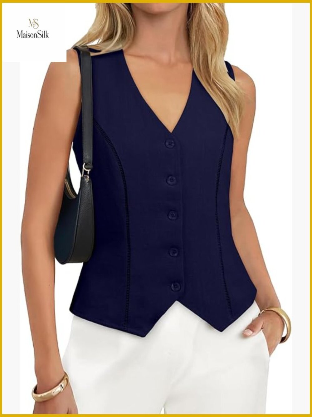 Slim Fit Linen Vest Top Sleeveless Button Down Waistcoat Office Casual